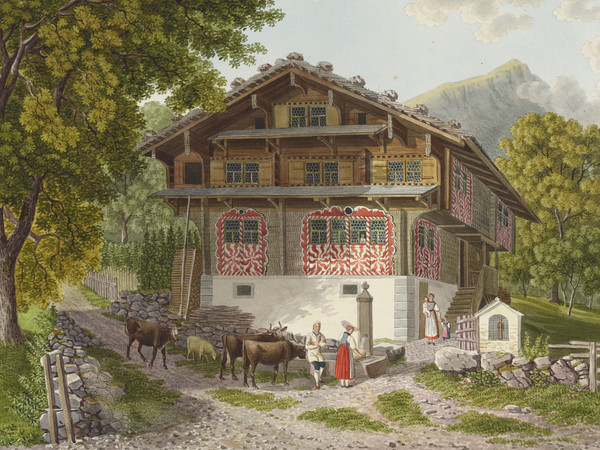 Bauernhaus, Aussenansicht. Bauer; Brunnen