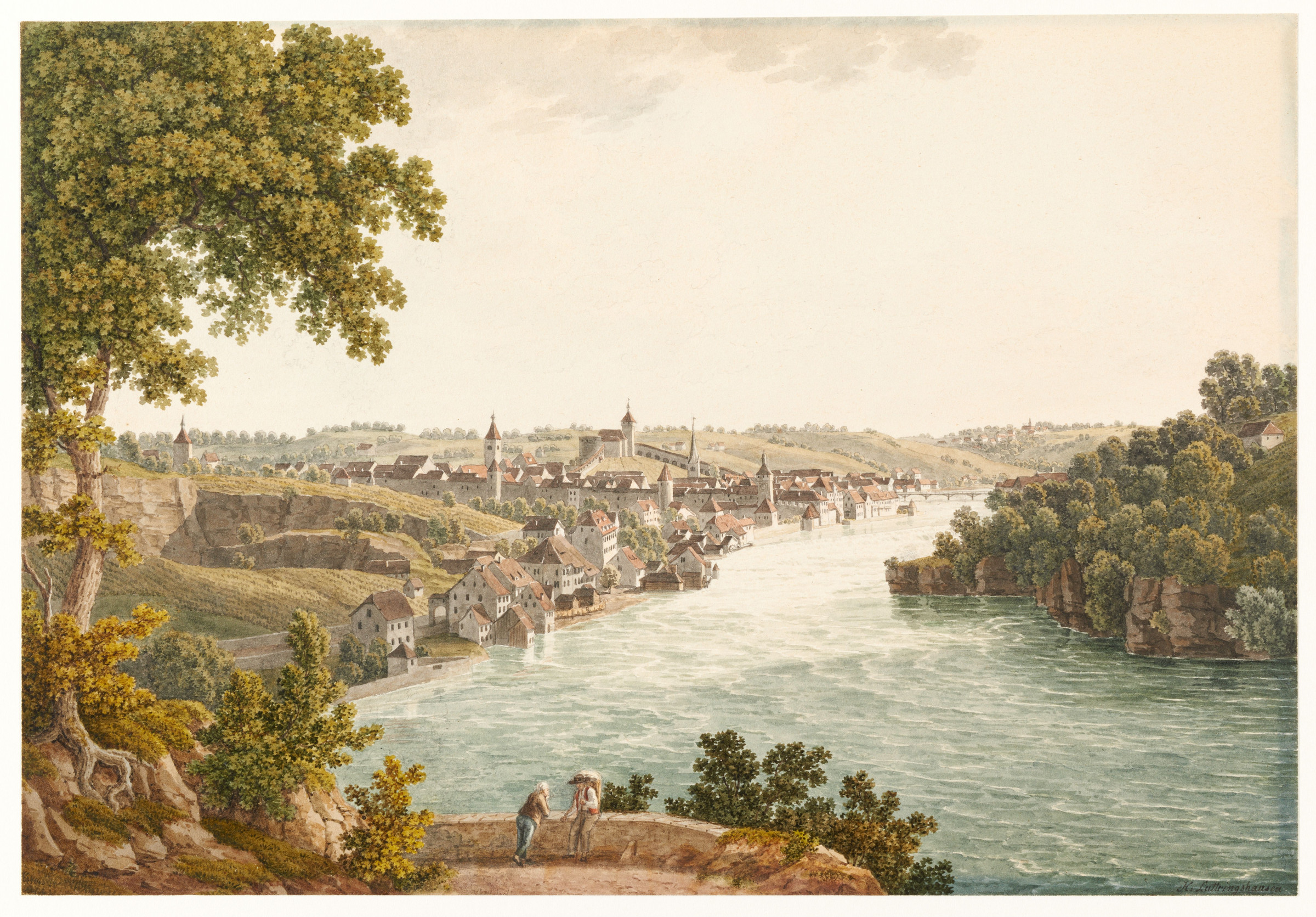 Blick von Westen auf Schaffhausen und den Rhein