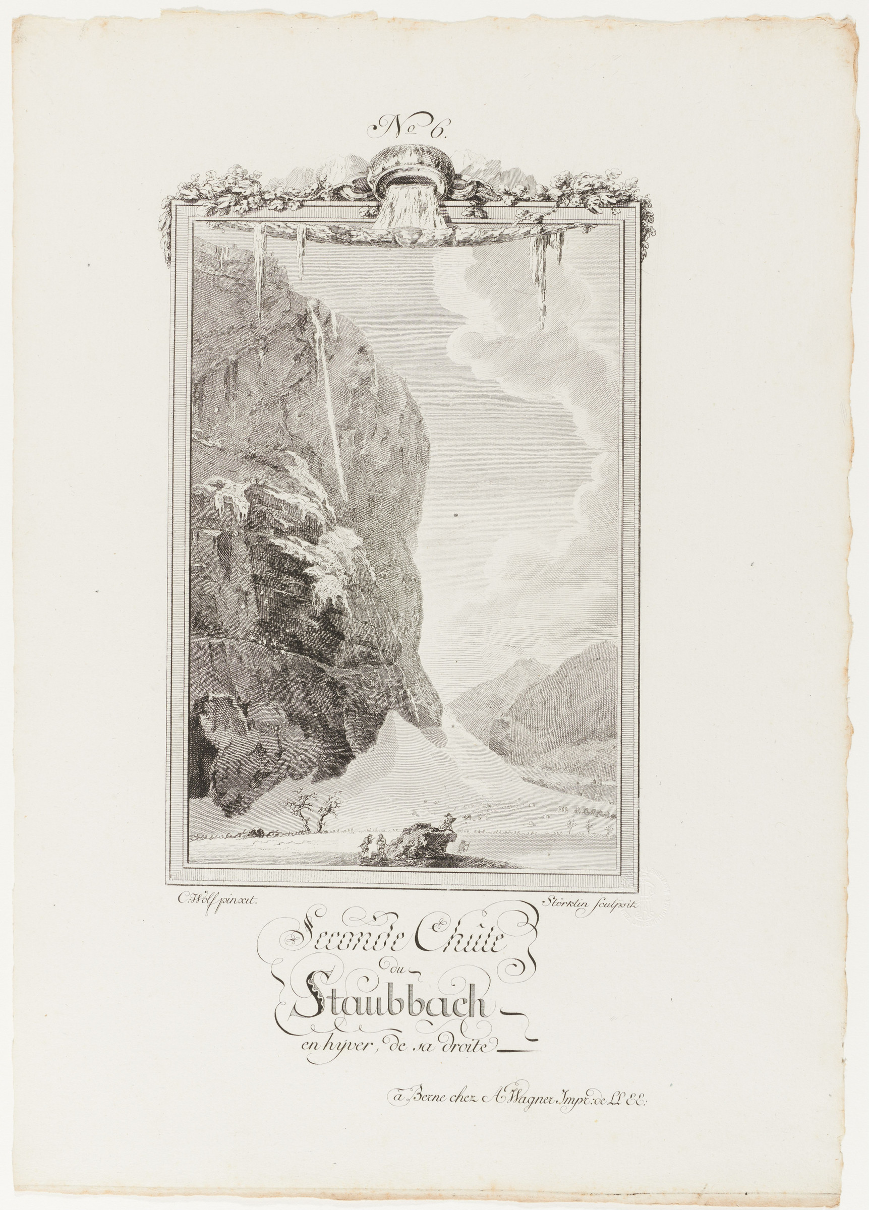 Staubbachfall im Lauterbrunnental. Im Vordergrund der Künstler auf einem Felsvorsprung