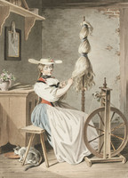 Jeune fille en costume à son rouet  