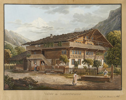 Ferme, vue extérieure. paysan ; ferme ; Breithorn ; fontaine